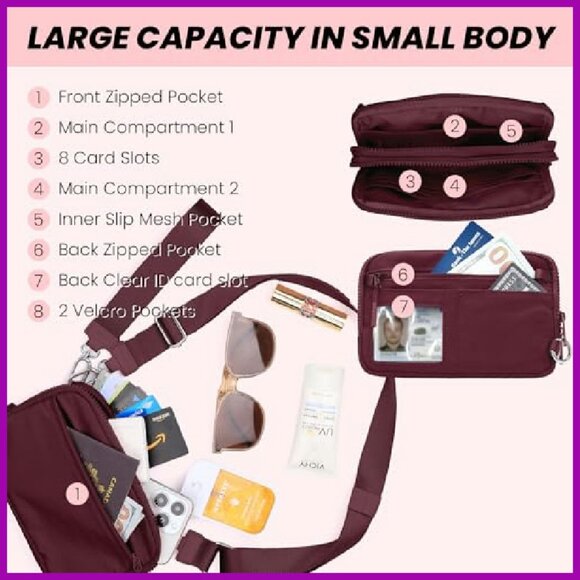 RFID Wristlet Purse with Anti-Theft Lock, Adjustable Crossbody Strap